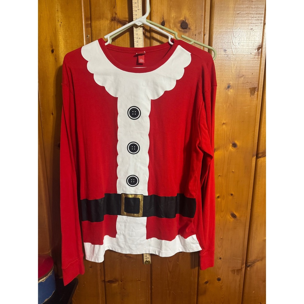 Mens Santa Claus Suit Graphic Long Sleeve T-Shirt Red Christmas Holiday Large